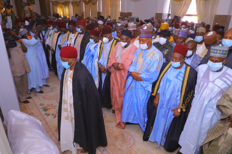 Governor Zulum, Umar El-khanemi and other traditional Rulers hold funeral prayer late Shehu of Dikwa in Maiduguri
